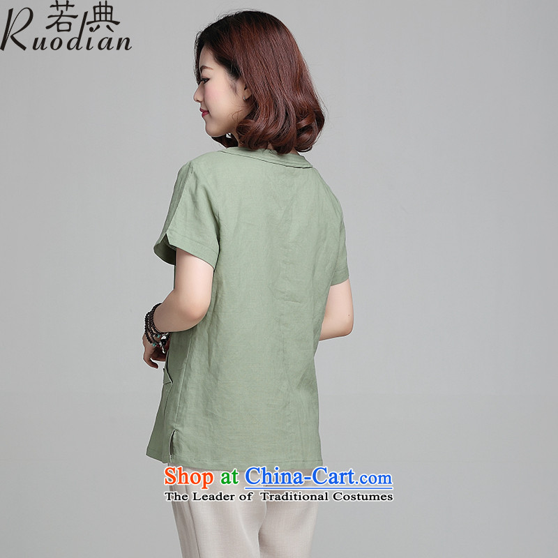 If the code in the number of older women for summer short-sleeved T-shirt relaxd large shirt new stamp t-shirt with flax thin, mom clothes sprouts green , L, if code (ruodian) , , , shopping on the Internet