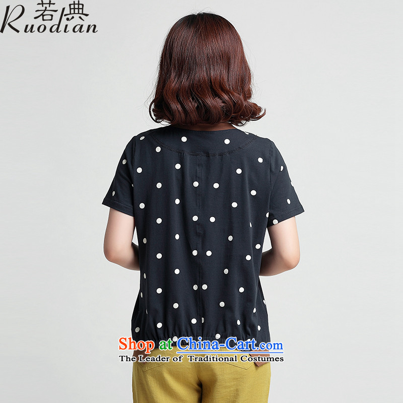 If code women older summer T-shirt with round collar short-sleeved mother short-sleeved middle-aged female-large dot shirts navy XL, if code (ruodian) , , , shopping on the Internet