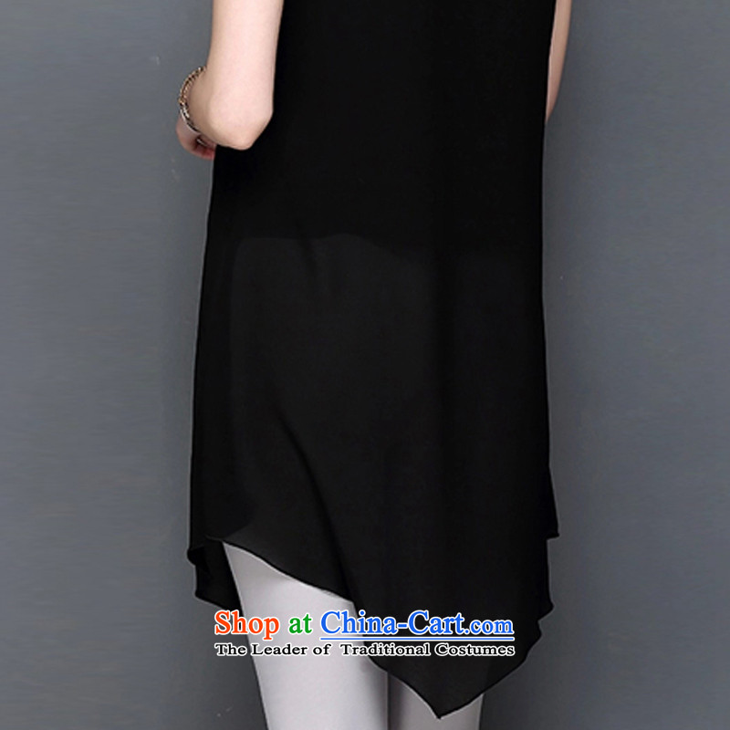 2015 Summer Zz&ff new larger female V-Neck Sau San chiffon shirt female 553 Black XXL,ZZ&FF,,, shopping on the Internet