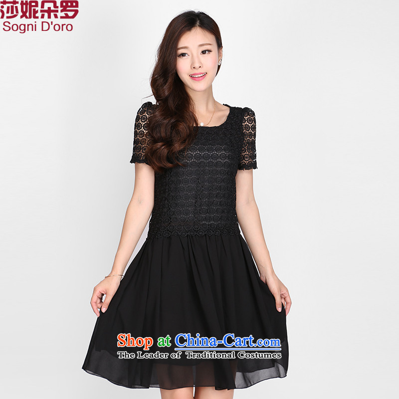 Luo Shani flower code summer dresses to increase women's code, Hin fat sister thick, thin skirt 2 127 Black6XL- lace video Thin_