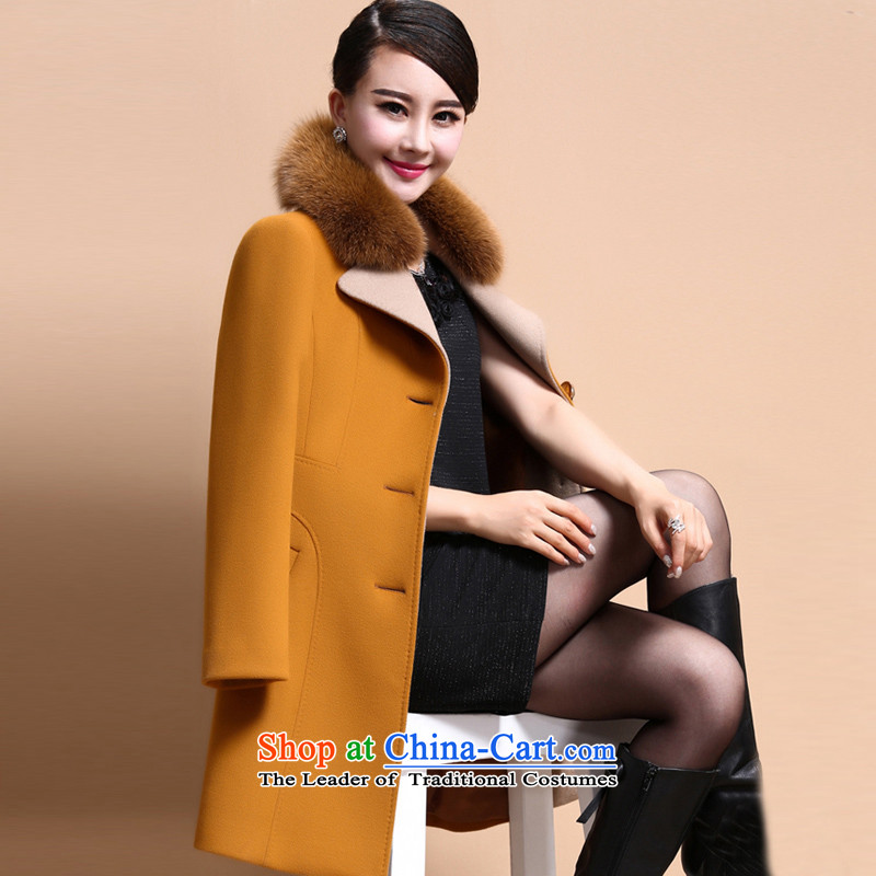 Gigi Lai Bai gross is a dream girl 2015 autumn and winter coats with new large decorated in video thin girl in long coats jacket women gross? DMY345# noble yellow , dream 3XL code Bai Gigi Lai , , , shopping on the Internet