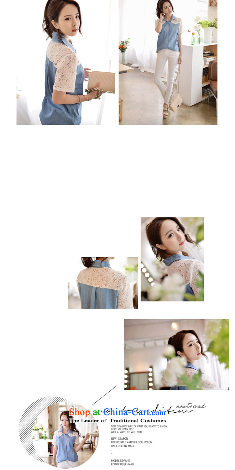 Elizabeth sub-new Korean version of large numbers of ladies summer cowboy stitching lace stylish and cozy summer shirt thick MM video thin fresh leisure short-sleeved shirt color picture XL Photo H5136, prices, brand platters! The elections are supplied in the national character of distribution, so action, buy now enjoy more preferential! As soon as possible.