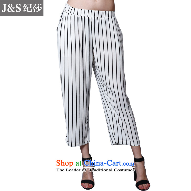 Elizabeth2015 Summer discipline new thick mm heavy code Women Ms. Capri with a straight 9 trousers women simple casual pantsB009- WhiteXL