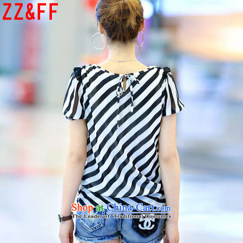 2015 Summer Zz&ff new larger female thick mm loose streaks, forming the t-shirt t-shirt female white S,zz&ff,,, shopping on the Internet