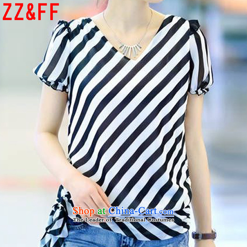 2015 Summer Zz&ff new larger female thick mm loose streaks, forming the t-shirt t-shirt female white S,zz&ff,,, shopping on the Internet