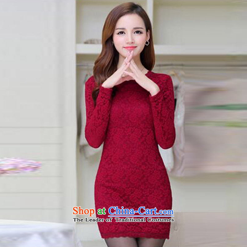 I think the   2015 339,600 empty autumn and winter new lace larger female plus lint-free Thick coated dresses   K218 wine red XL, empty from the Butterfly Shopping on the Internet has been pressed.