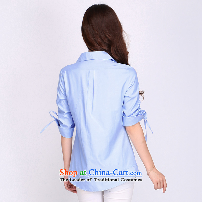 Shani Flower Lo 200 catties larger female shirt T-shirt female thick sister summer to intensify the shirt attire shirt, blue 2XL, 2130 Shani flower sogni (D'oro) , , , shopping on the Internet