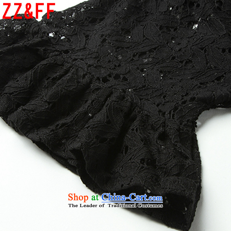 2015 Summer Zz&ff new larger female body lace shirt decorated female engraving T-shirt T8579 female black XXL,ZZ&FF,,, shopping on the Internet