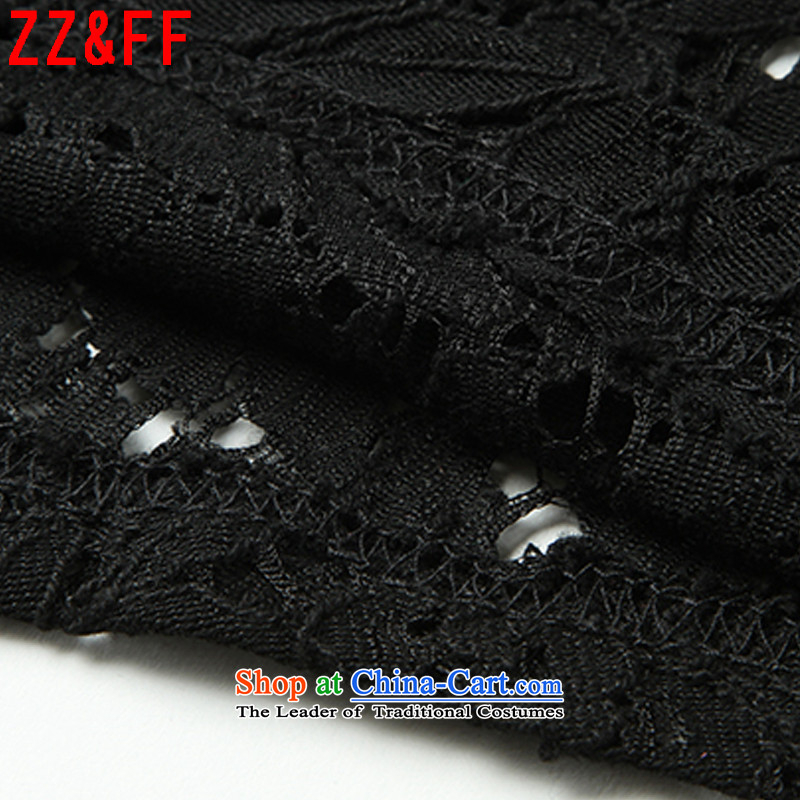 2015 Summer Zz&ff new larger female body lace shirt decorated female engraving T-shirt T8579 female black XXL,ZZ&FF,,, shopping on the Internet