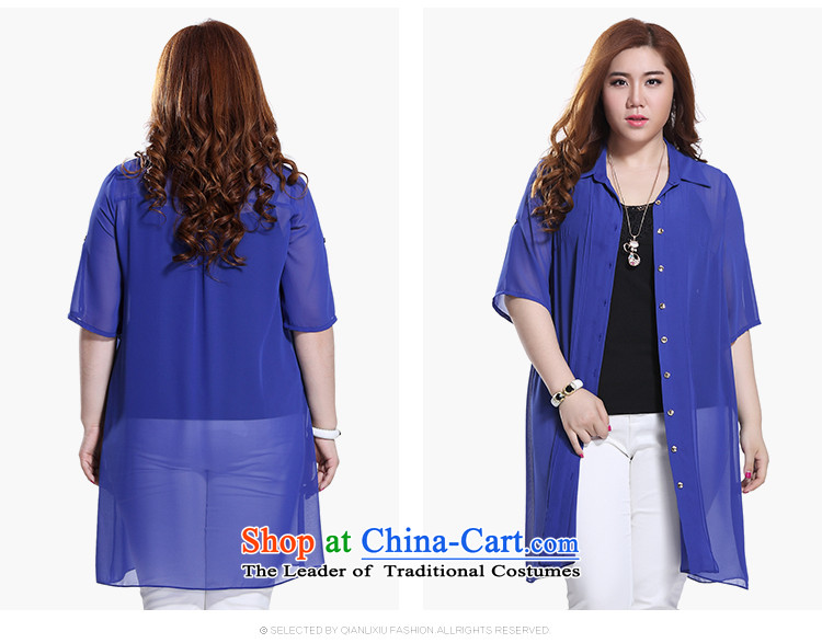 The former Yugoslavia Li Sau 2015 Summer new larger female pure color lapel of leisure facilities and a long-sleeved thin, long jacket Q8697 shirt blue 2XL Photo, prices, brand platters! The elections are supplied in the national character of distribution, so action, buy now enjoy more preferential! As soon as possible.