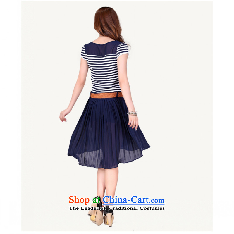C.o.d. Package Mail 2015 Summer new stylish casual temperament classic Korean large Fat MM video thin knitting chiffon spell back to dress Lap-blue XL, land is of Yi , , , shopping on the Internet