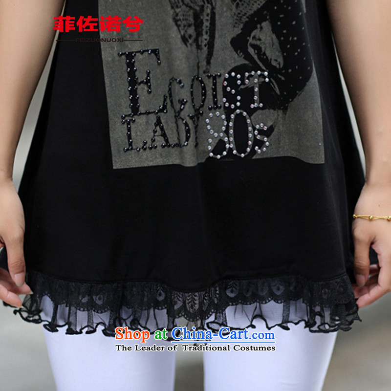 The officials of the fuseau larger female lace stitching short-sleeved T-shirt sister to thick cotton t-shirts XL Black , L, leisure dolls fuseau Mano turbid , , , shopping on the Internet