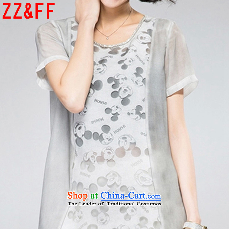 2015 Summer Zz&ff new larger female body chiffon shirt decorated female cartoon Mickey shirt female XFS8063 light gray XXL,ZZ&FF,,, shopping on the Internet