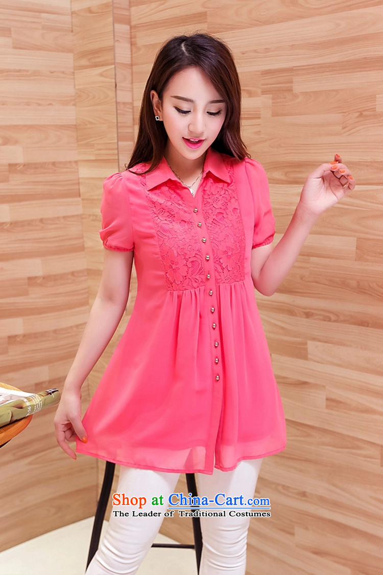 The officials of the fuseau larger female lace stitching in long chiffon shirt thick sister to xl chiffon shirts in red L picture, prices, brand platters! The elections are supplied in the national character of distribution, so action, buy now enjoy more preferential! As soon as possible.