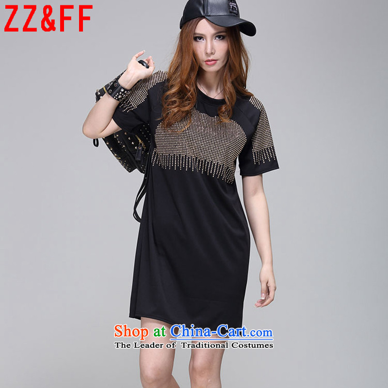 2015 Summer Zz_ff new larger female thick MM Sau San dresses in long T shirt LYQ9946 female black XXXL