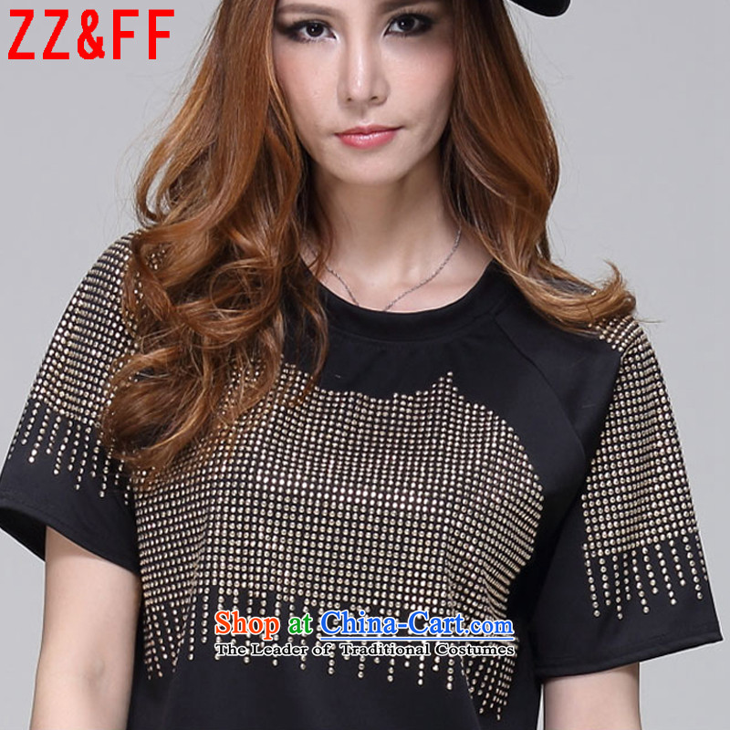 2015 Summer Zz&ff new larger female thick MM Sau San dresses in long T shirt LYQ9946 female black XXXL,ZZ&FF,,, shopping on the Internet