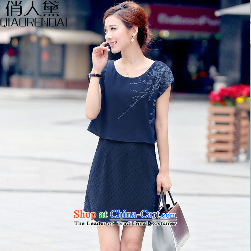 For People Doi chiffon dresses female Korean version of the new 2015 fashion in the Sau San long stamp short-sleeved dresses for persons in possession blue XXL, DOI (QIAORENDAI) , , , shopping on the Internet