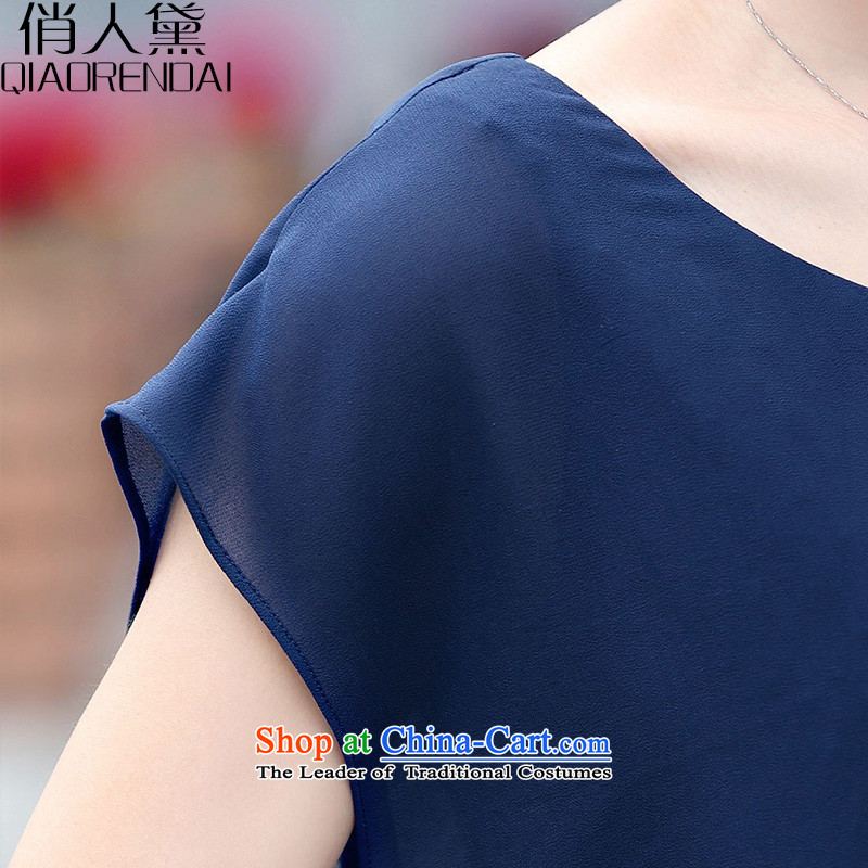 For People Doi chiffon dresses female Korean version of the new 2015 fashion in the Sau San long stamp short-sleeved dresses for persons in possession blue XXL, DOI (QIAORENDAI) , , , shopping on the Internet