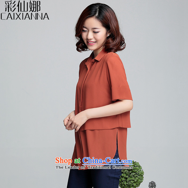Also the 2015 Summer sin new thick MM loose short-sleeved shirt women chiffon larger female summer 3XL(140-155), orange colored Sin-na (CAIXIANNA shopping on the Internet has been pressed.)