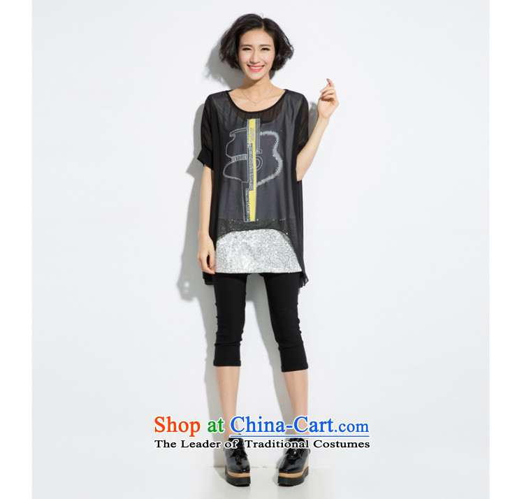 The eternal summer 2015, Sau thick mm new larger female ironing drill pearl chiffon stamp leave two T-shirts black 3XL picture, prices, brand platters! The elections are supplied in the national character of distribution, so action, buy now enjoy more preferential! As soon as possible.