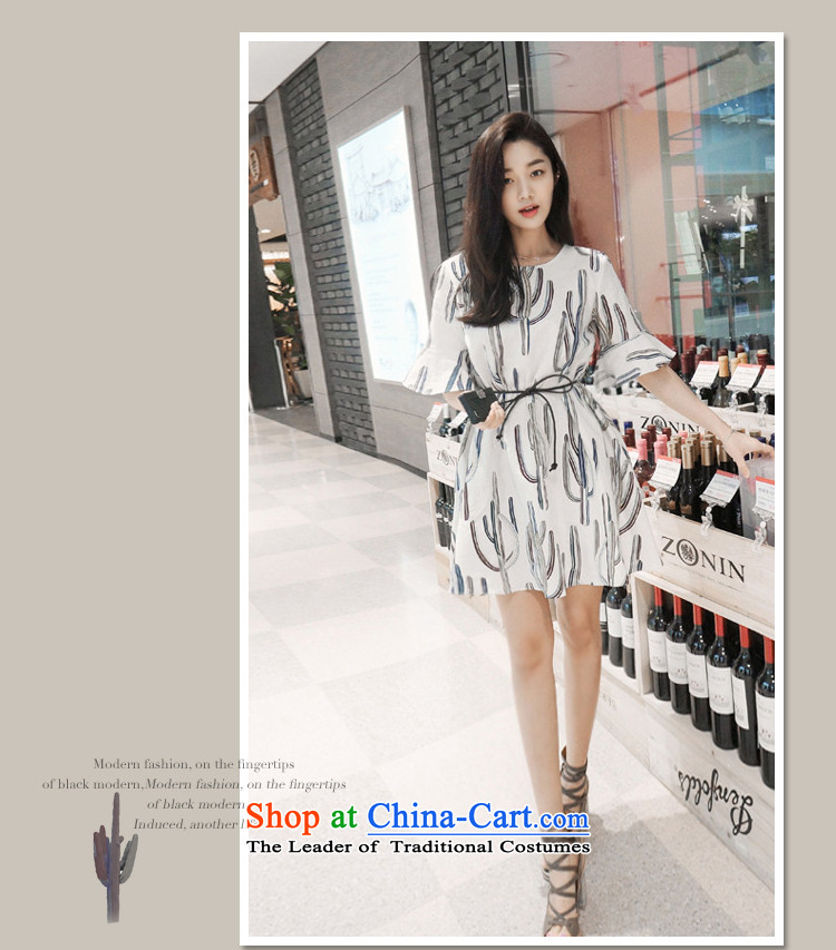 2015 Summer Zz&ff new larger female short-sleeved chiffon Sau San female dresses cactus stamp round-neck collar LYQ6087  XXXXL white picture, prices, brand platters! The elections are supplied in the national character of distribution, so action, buy now enjoy more preferential! As soon as possible.