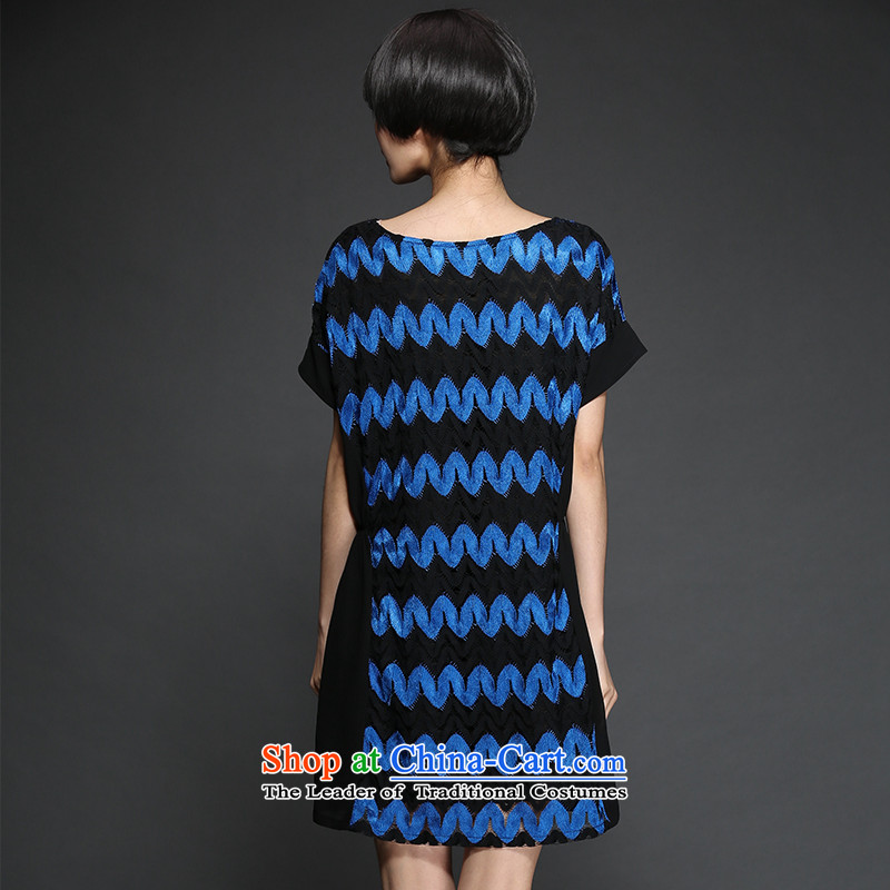 The 2015 Korea improving access for summer edition new larger female thick mm Color Plane Wave skirt short-sleeved round-neck collar loose video thin dresses 2872 Black XXXL, MUFUNA improving access () , , , shopping on the Internet