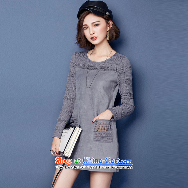 Recalling the 2015 autumn and winter-hee new larger female plus lint-free thick thick mm loose in long skirt 0074 gray colors the recalled that Hee.... XXXL, shopping on the Internet