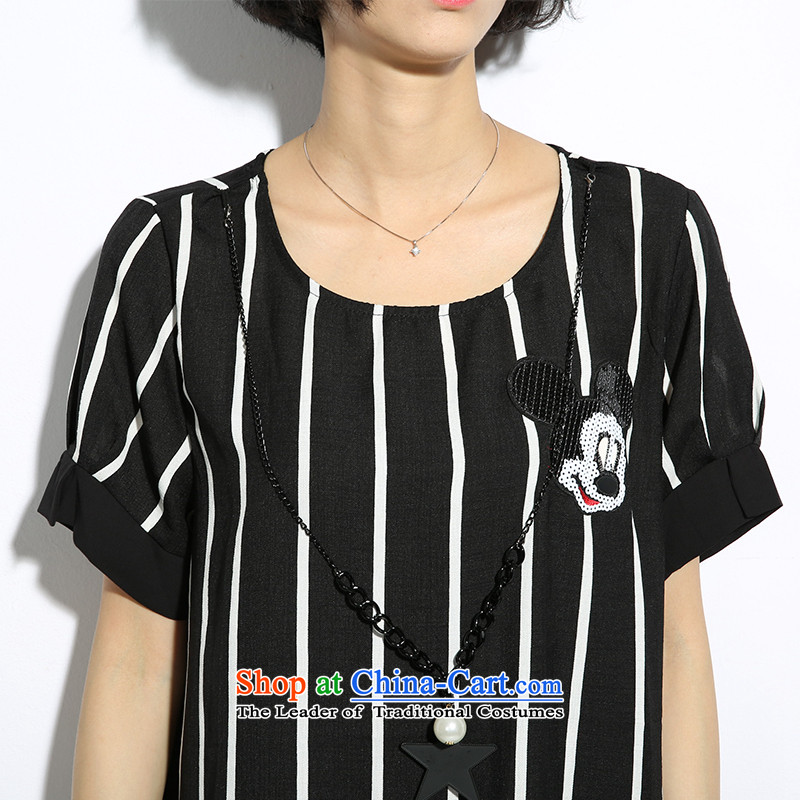 The Eternal Soo-to increase female Korean version of code t-shirt thick mm summer new product expertise, Hin thick sister new thin black and white streaks cartoon loose video thin short-sleeved T-shirt black 4XL, eternal Soo , , , shopping on the Internet