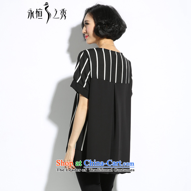 The Eternal Soo-to increase female Korean version of code t-shirt thick mm summer new product expertise, Hin thick sister new thin black and white streaks cartoon loose video thin short-sleeved T-shirt black 4XL, eternal Soo , , , shopping on the Internet