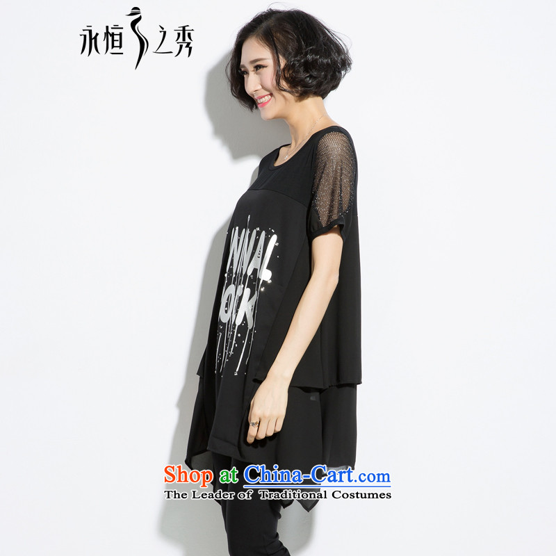 The Eternal-soo to xl t-shirts thick mm2015 summer new product expertise, Hin thick sister in thin long Korean ironing letters T-shirt loose stamp black 3XL, eternal Soo , , , shopping on the Internet