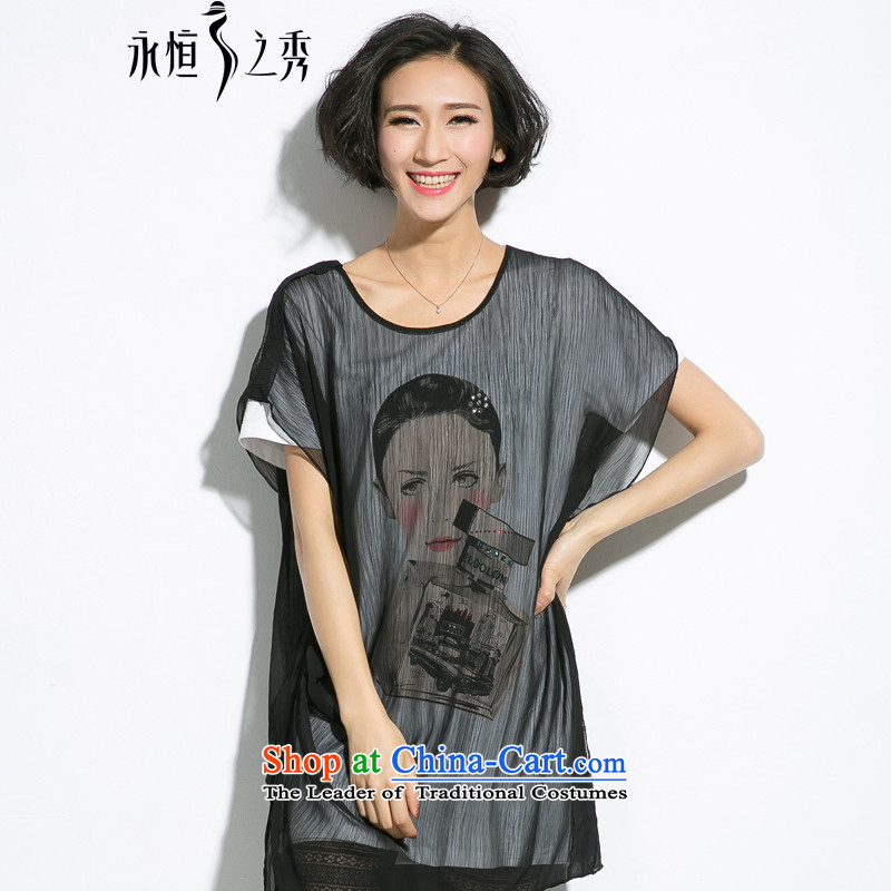 The Eternal-soo to xl thick sister 2015 Summer new products on T-shirts mm thick modern beauty ironing map leave drill two T-shirts Black?XL