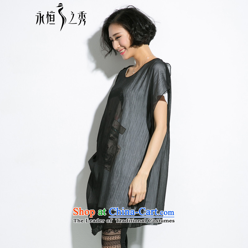The Eternal-soo to xl thick sister 2015 Summer new products on T-shirts mm thick modern beauty ironing map leave drill two T-shirts Black XL, eternal Soo , , , shopping on the Internet