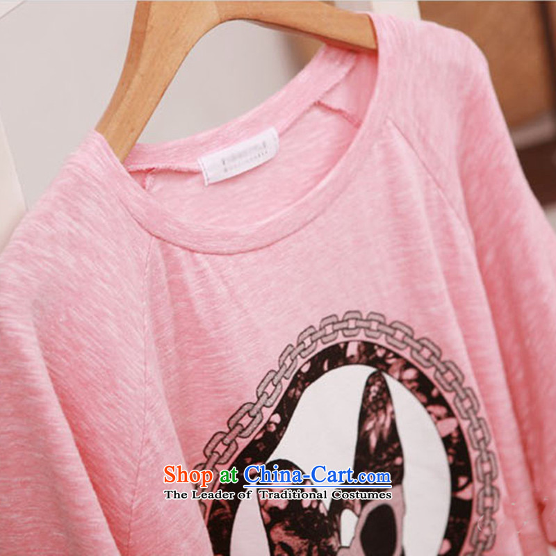 Ms. King sub-code female new summer t-shirt kit fat mm to intensify the loose video thin bat sleeves cartoon dog stamp t-shirt + 7 pants kit pink + and black trousers XL recommended weight, 100-125, the Reine (YILISA sub-shopping on the Internet has been