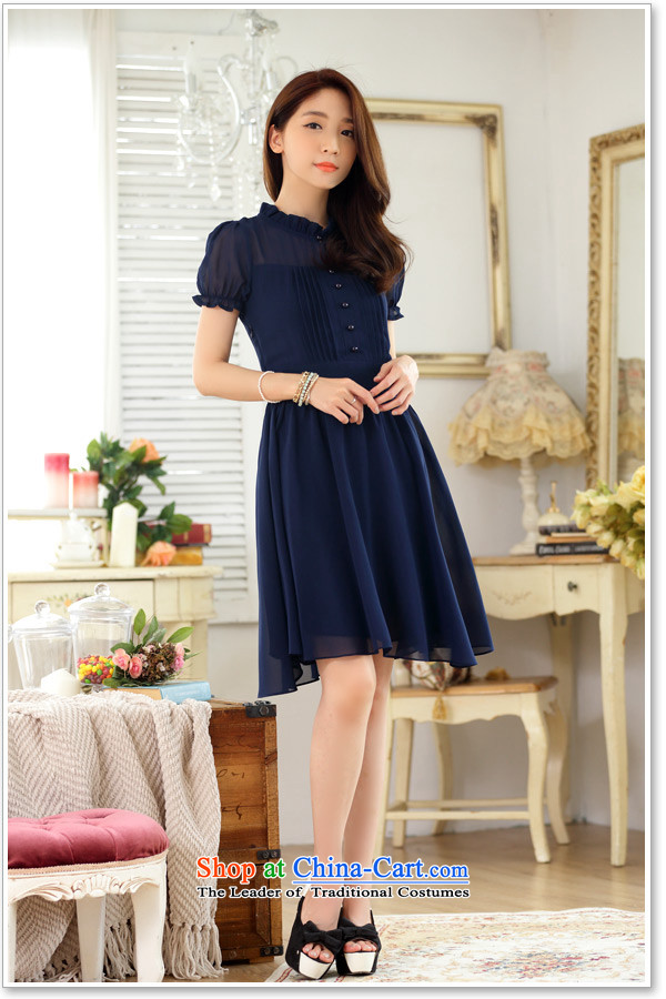C.o.d. Package Mail 2015 Summer new stylish casual temperament Korean OL Lady Sau San short-sleeved foutune chiffon large Fat MM video thin dark blue skirt L picture, prices, brand platters! The elections are supplied in the national character of distribution, so action, buy now enjoy more preferential! As soon as possible.