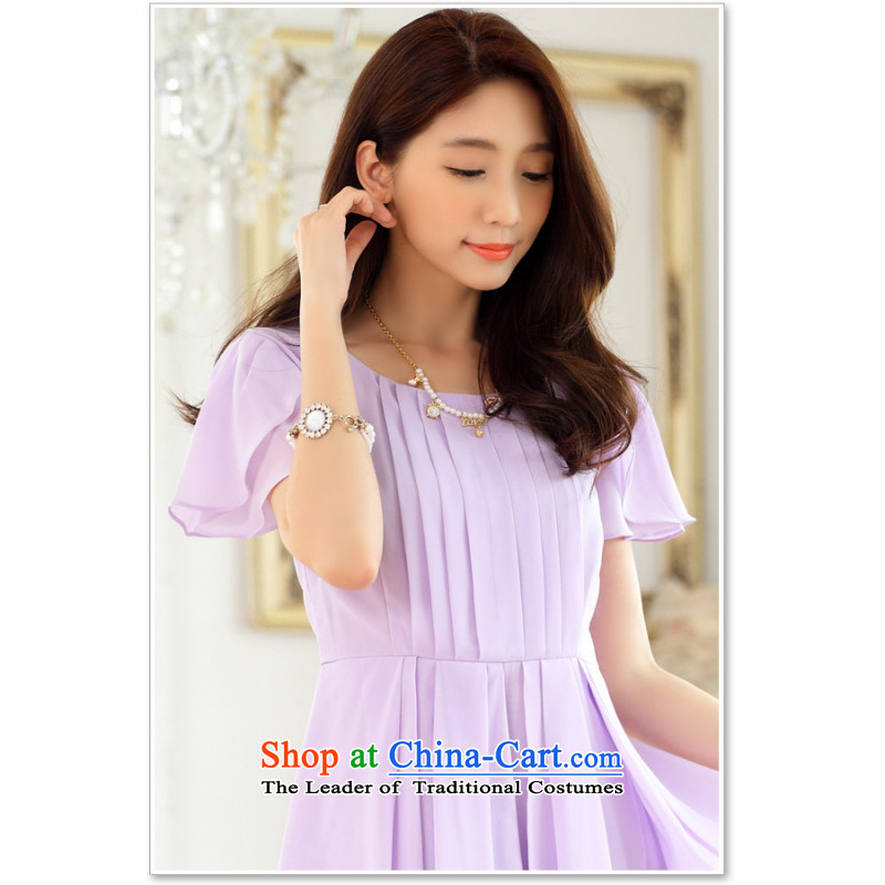 C.o.d. Package Mail 2015 Summer new stylish casual temperament classic look like Susy Nagle OL chiffon short-sleeved video thin large skirt (feed belts) Purple M land still El Yi shopping on the Internet has been pressed.