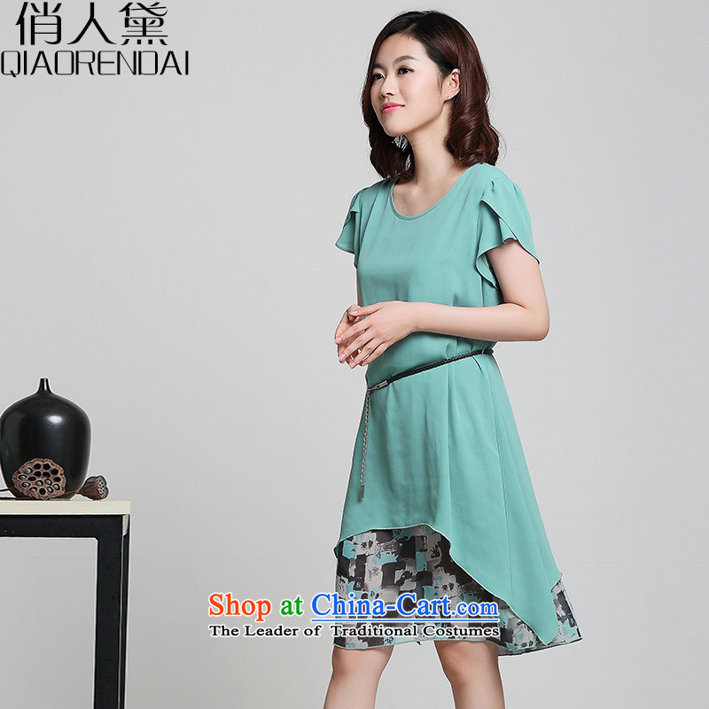 For the Korean People Doi To XL 2015 women's expertise in mm long leave two chiffon dresses for people upstairs XXL, skyblue clocks (QIAORENDAI) , , , shopping on the Internet