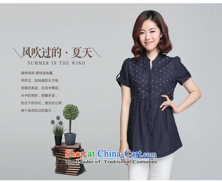 If Code 2015 Summer new cotton linen collar female short-sleeved T-shirt large relaxd dolls shirt shirt shirt color navy 3XL picture, prices, brand platters! The elections are supplied in the national character of distribution, so action, buy now enjoy more preferential! As soon as possible.
