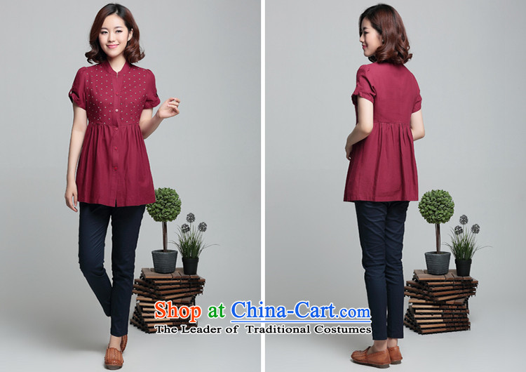 If Code 2015 Summer new cotton linen collar female short-sleeved T-shirt large relaxd dolls shirt shirt shirt color navy 3XL picture, prices, brand platters! The elections are supplied in the national character of distribution, so action, buy now enjoy more preferential! As soon as possible.