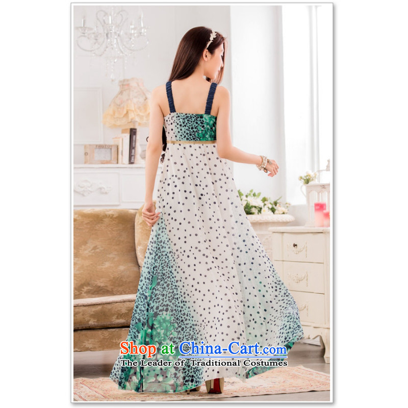 C.o.d. Package Mail 2015 Summer new stylish elegance of the Korean Wave Thin Point of Sau San Video Controls stamp chiffon straps Foutune of large long skirt green land is still of the XL, Yi , , , shopping on the Internet