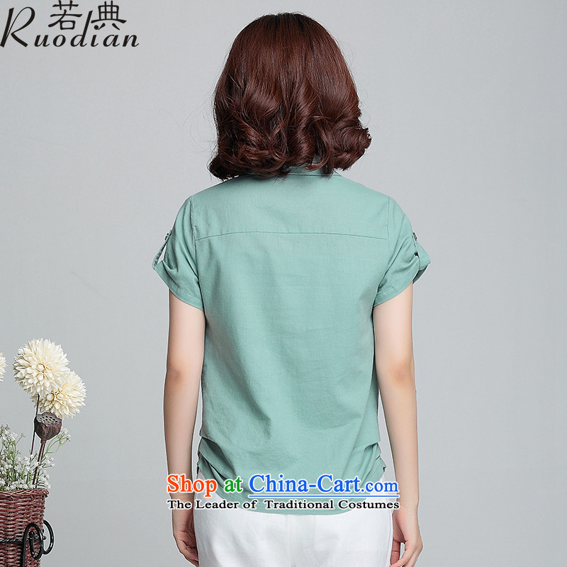 If Code 2015 Summer new liberal large short-sleeved cotton linen Korean Modern shirts blouses 2XL, blue water if code (ruodian) , , , shopping on the Internet