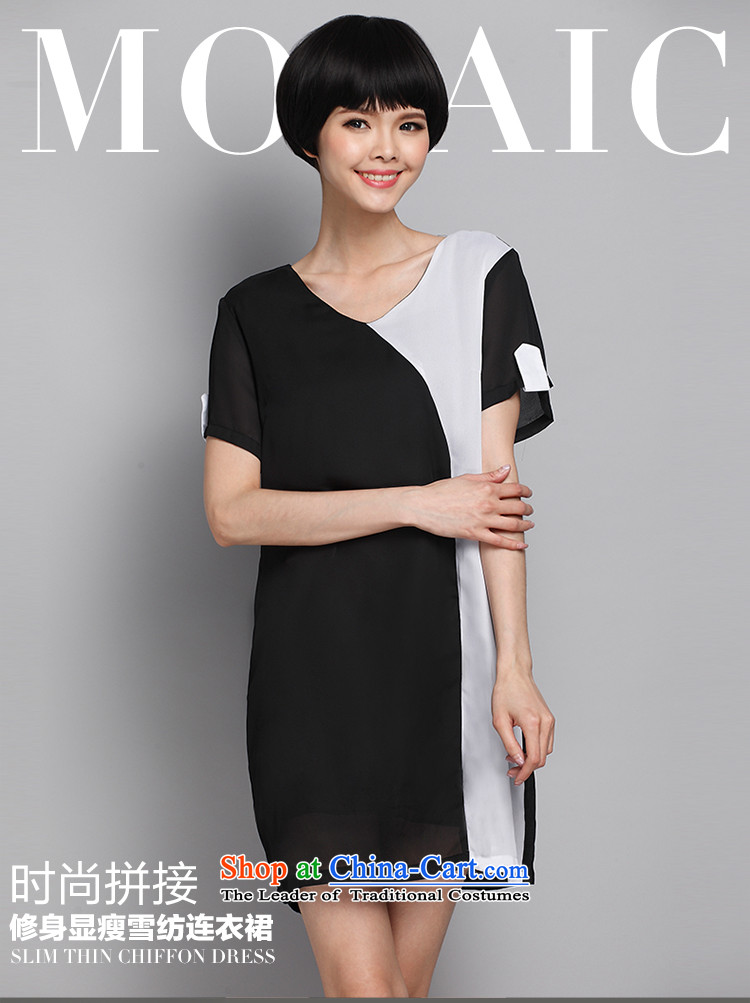 Improving access of 2015 Summer new larger female thick Han version temperament stitching V-Neck chiffon skirt thick mm loose video thin dresses 2617th Black XL Photo, prices, brand platters! The elections are supplied in the national character of distribution, so action, buy now enjoy more preferential! As soon as possible.
