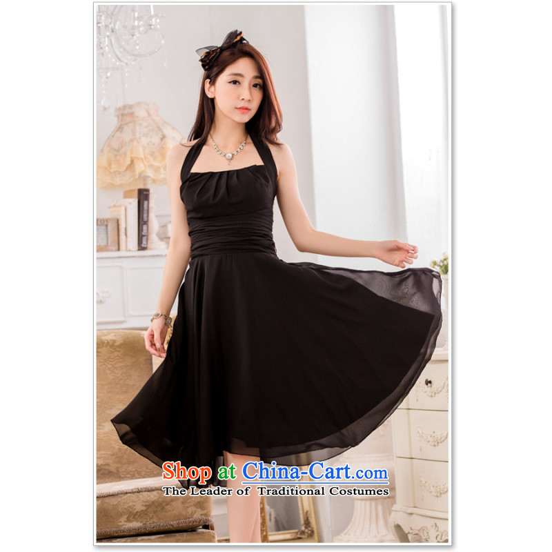 C.o.d. Package Mail 2015 Summer new stylish elegance of a pressure in the folds video thin Sau San large chiffon dress larger dresses with belts) Black XXXL, land still El Yi shopping on the Internet has been pressed.