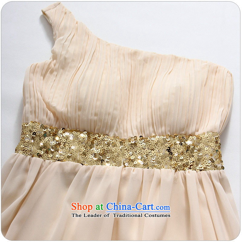 C.o.d. Package Mail 2015 Summer new stylish elegance of the debut single shoulder Foutune of video thin chiffon dress manually staple-ju long evening dresses dresses champagne color XL, land is of Yi , , , shopping on the Internet