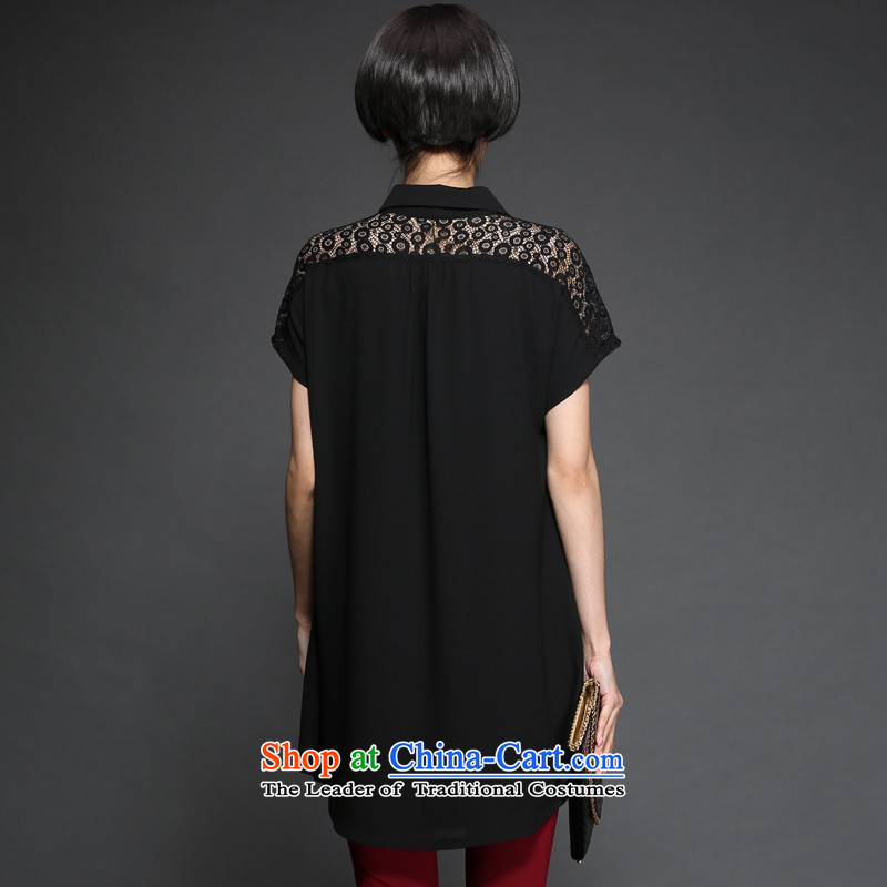 Improving access of 2015 Summer Korean New to increase women's code stylish lace stitching elegant engraving chiffon shirt loose shirt 1315 Black XL, improving access (MUFUNA) , , , shopping on the Internet