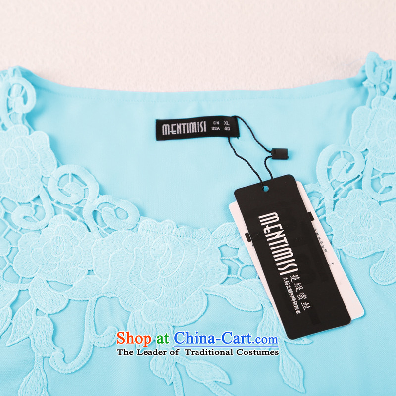 Overgrown Tomb economy honey population large new 2015 Women's summer to intensify the Korean version of the thick sister embroidery T-shirt chiffon 1314 teal larger 3XL 160 around 922.747, Overgrown Tomb Economy (MENTIMISI honey) , , , shopping on the In