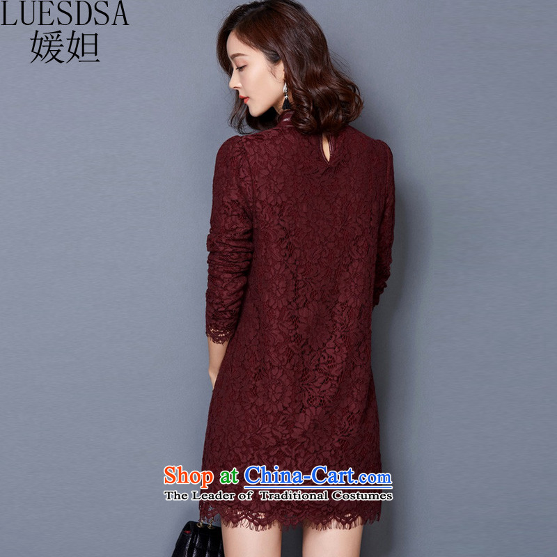 Yuan slot in the 2015 Fall/Winter Collections new Korean version of large numbers of women who are graphics thin lace forming the dresses YD346 XXL, wine red yuan slot (LUESDSA) , , , shopping on the Internet