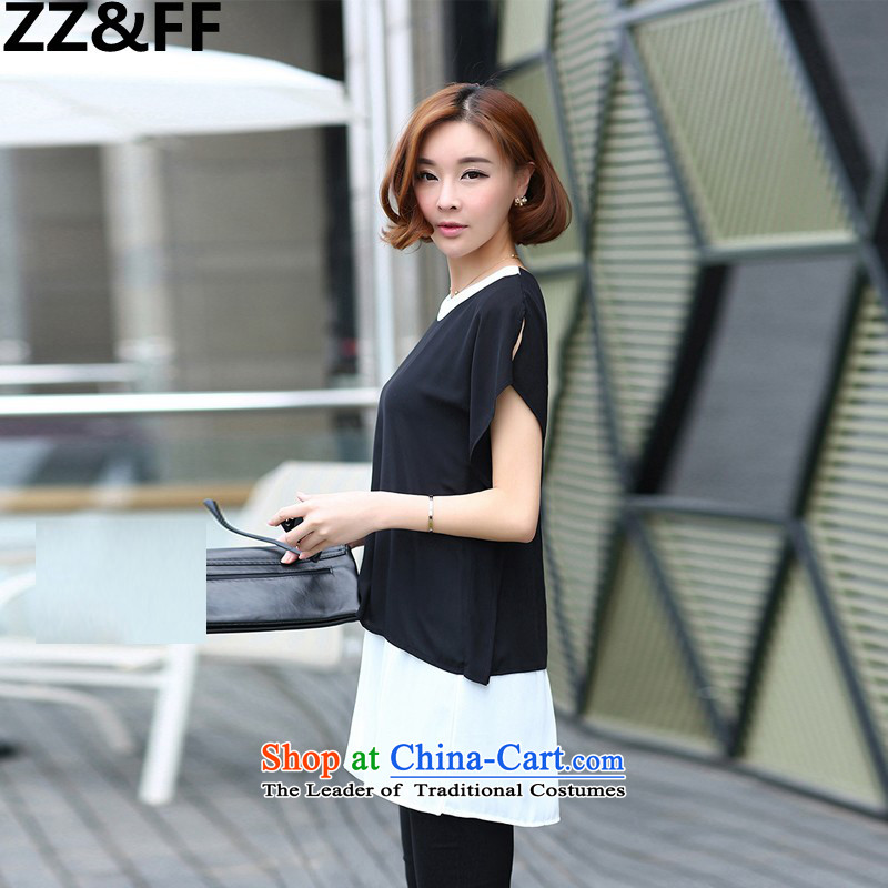 The new summer 2015 Zz&ff Korean version of fat mm trendy code women leave two T-shirts are black trousers Kit 9057 Black XXL,ZZ&FF,,, shopping on the Internet