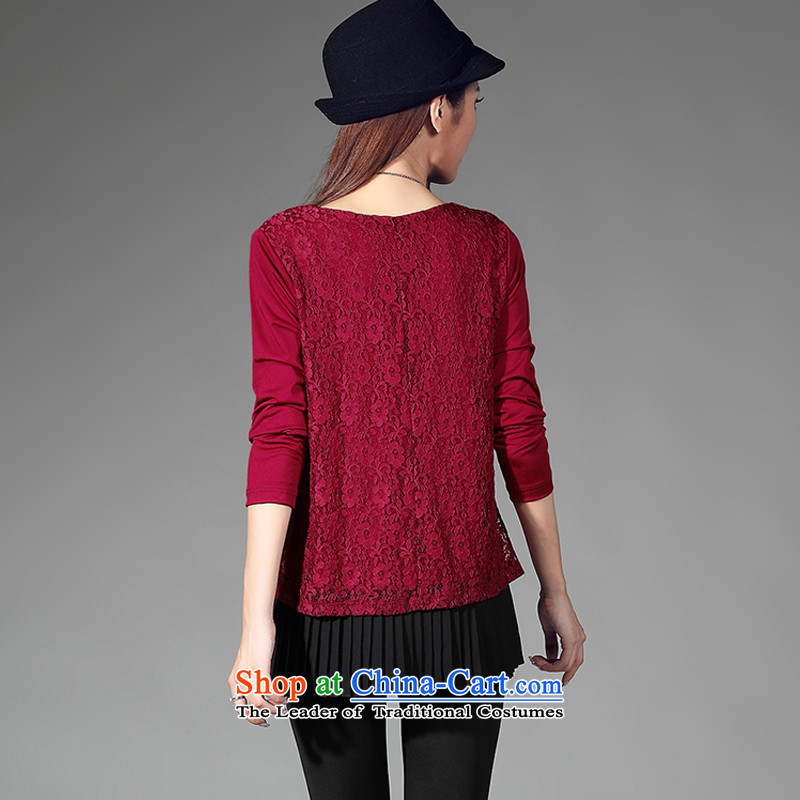 The officials of the fuseau larger women fall thick sister to replace xl leave two forming the shirt, autumn and winter long-sleeved shirt wine red lace 4XL, FUSEAU Mano turbid , , , shopping on the Internet