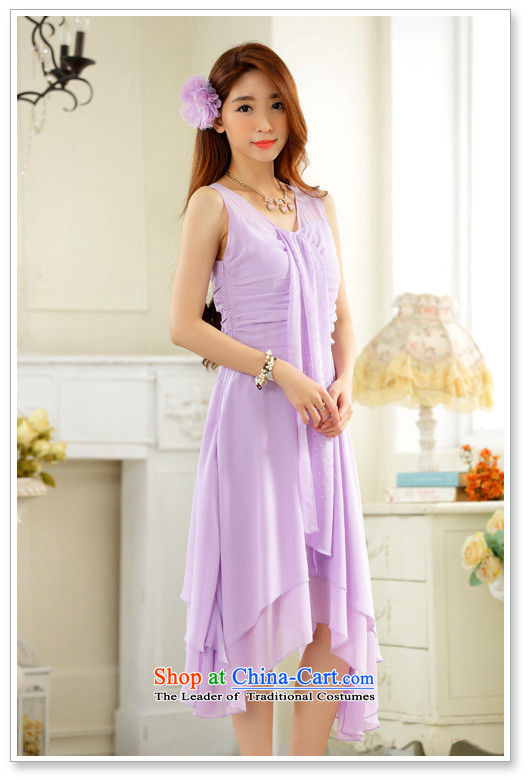 C.o.d. Package Mail 2015 Summer new stylish elegance and sexy Korean elegant ironing drill video under the rules do not thin ribbons chiffon large dresses dress purple XL Photo, prices, brand platters! The elections are supplied in the national character of distribution, so action, buy now enjoy more preferential! As soon as possible.