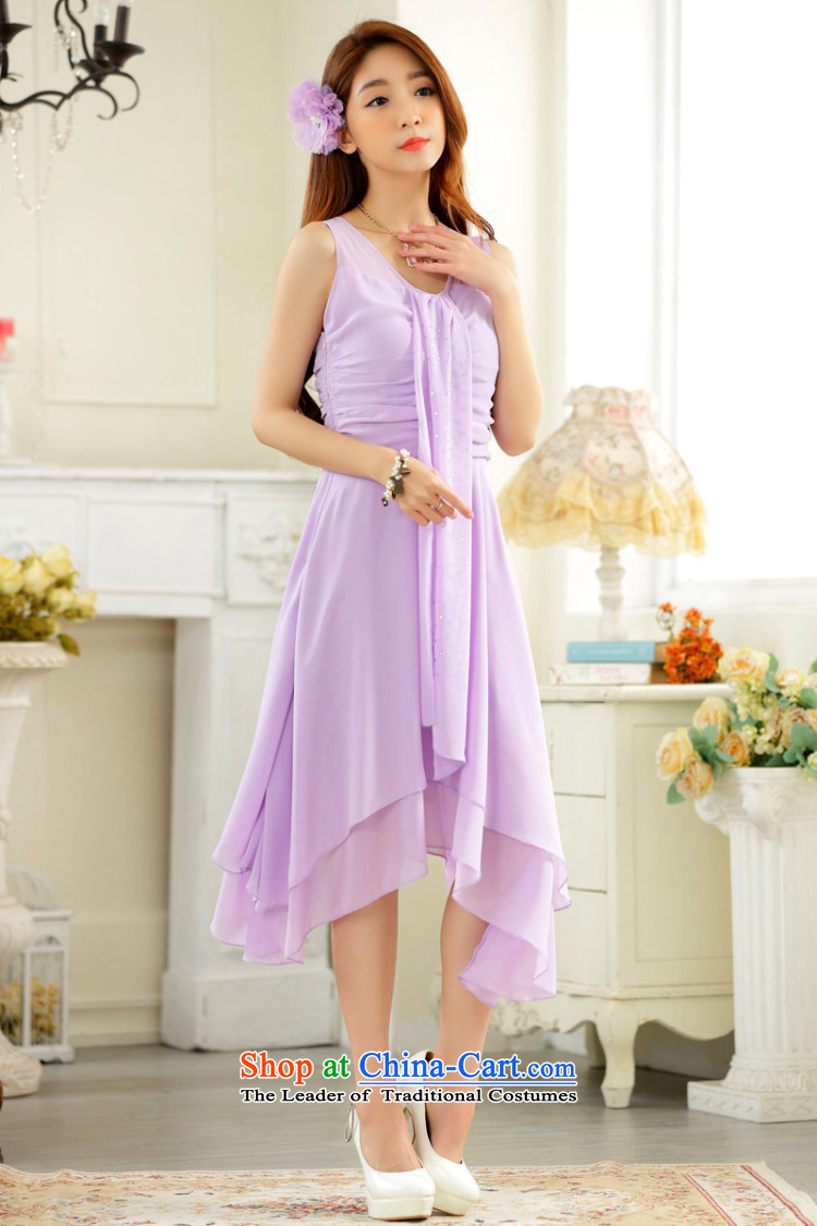C.o.d. Package Mail 2015 Summer new stylish elegance and sexy Korean elegant ironing drill video under the rules do not thin ribbons chiffon large dresses dress purple XL Photo, prices, brand platters! The elections are supplied in the national character of distribution, so action, buy now enjoy more preferential! As soon as possible.